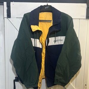 Vintage Nautica Men's Green and Navy Windbreaker